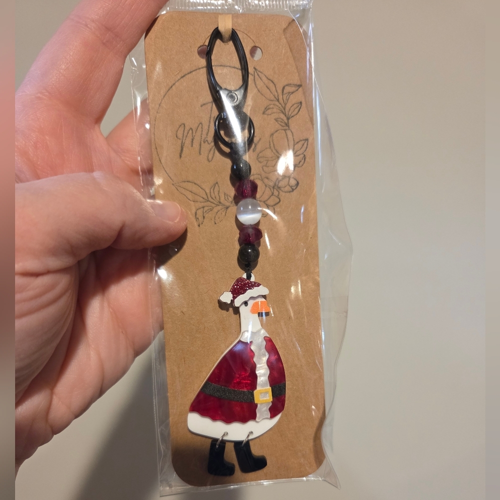 Christmas Santa Goose Bag Charm Zipper Pull Keychain